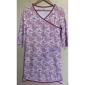 Garnet Hill Sleep Dress White Red Floral Asian Wrap Midi Gown Organic